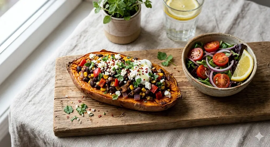 Patate douce farcie aux haricots noirs