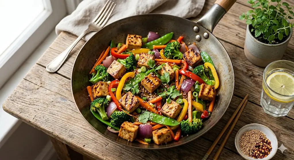 Poêlée de légumes et tofu grillé