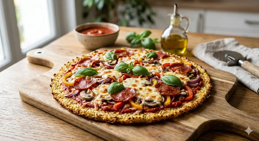 Pizza keto à base de chou-fleur