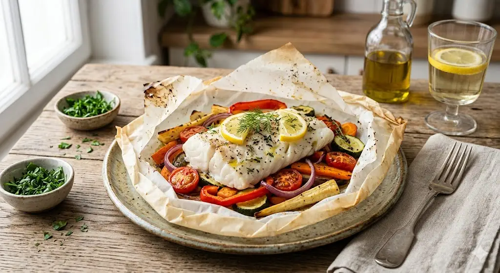 Cabillaud en papillote avec légumes