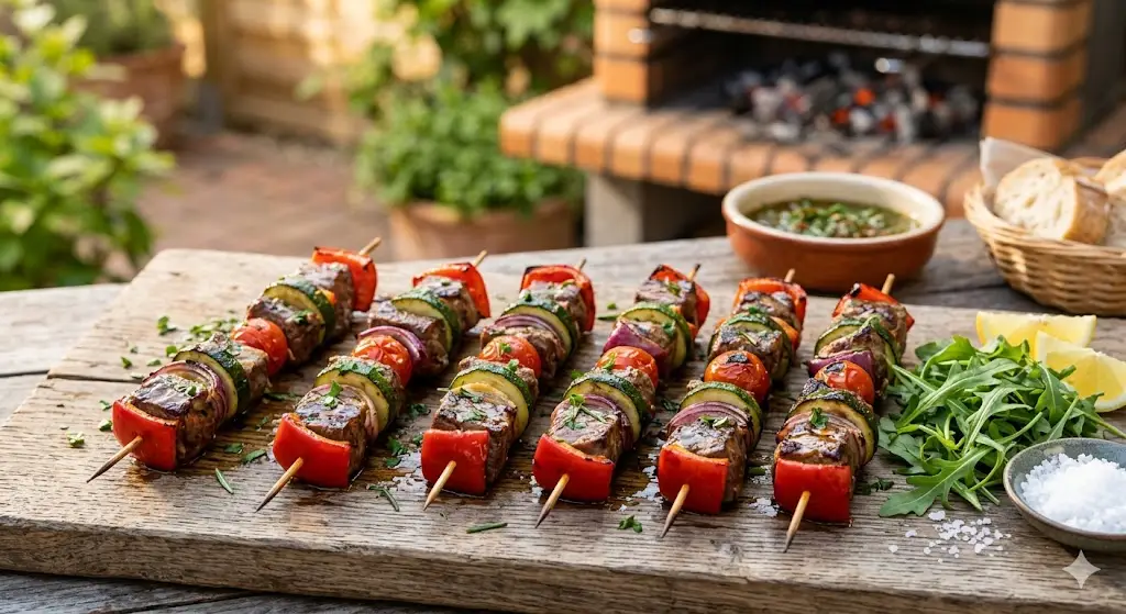 Brochettes de boeuf et légumes