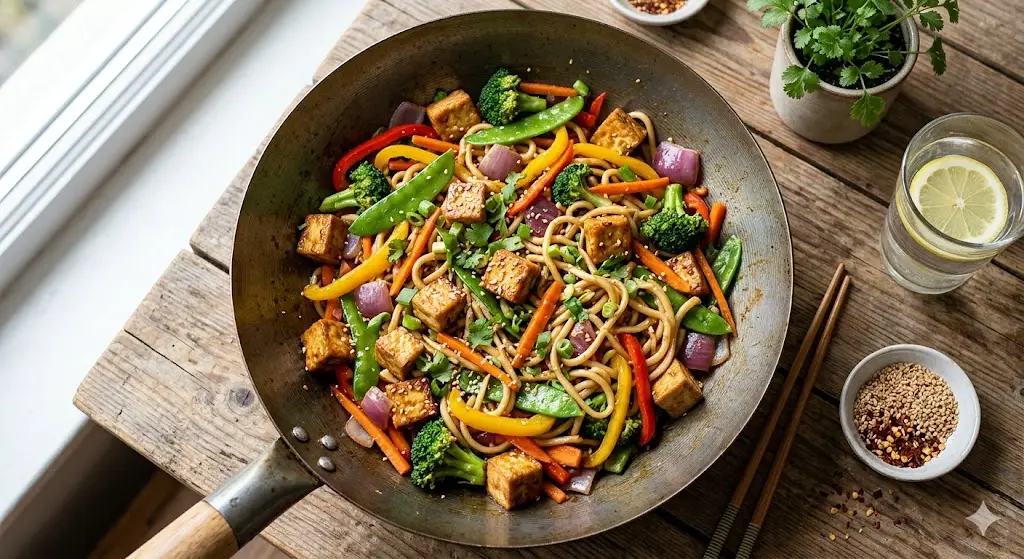 Nouilles sautées au tofu et légumes