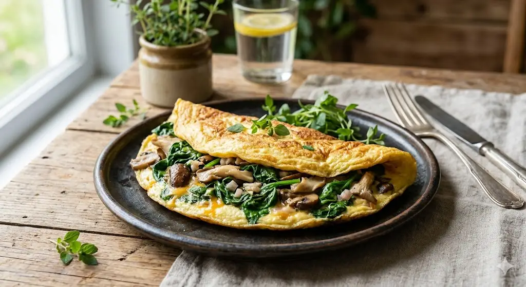 Omelette aux épinards et champignons