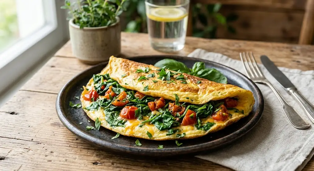 Omelette aux épinards et tomates