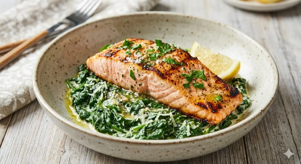 Saumon à la crème et épinards