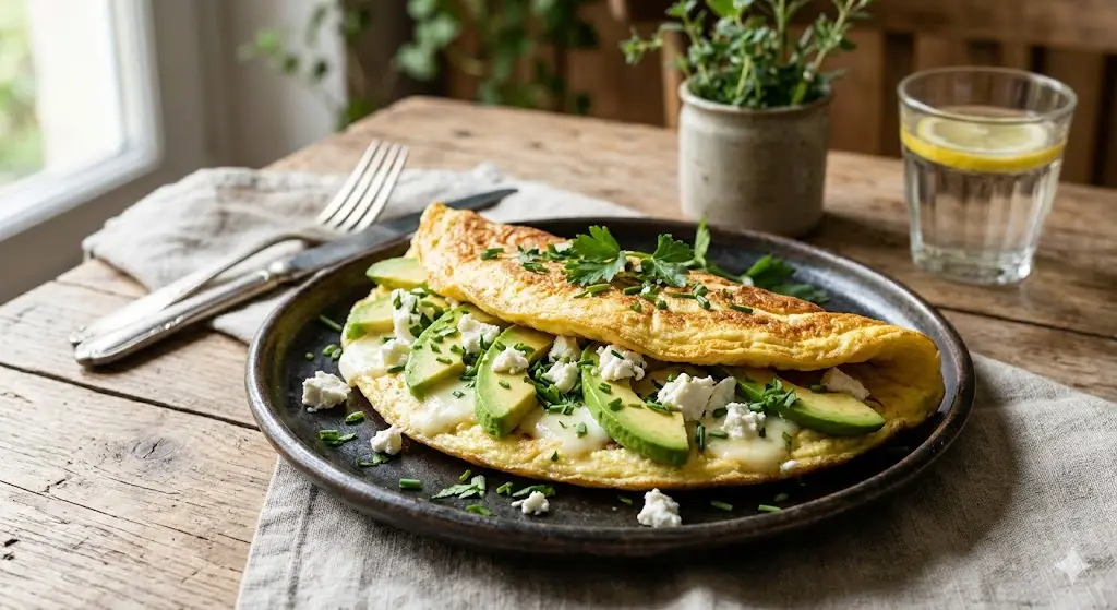 Omelette avocat et fromage de chèvre