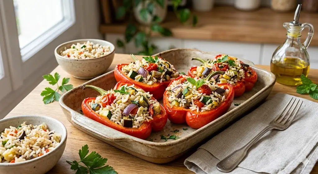 Poivrons farcis au riz et légumes