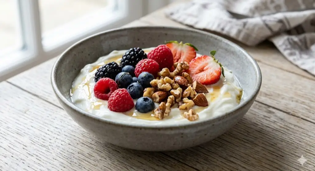 Yaourt grec aux fruits et noix
