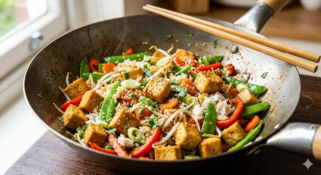 Riz sauté aux légumes et tofu