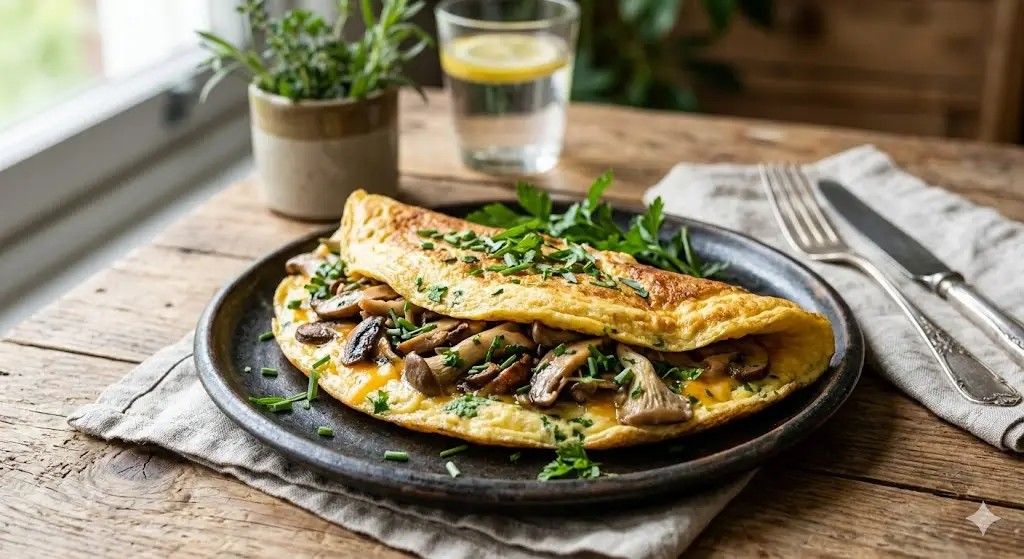 Omelette aux champignons et fines herbes
