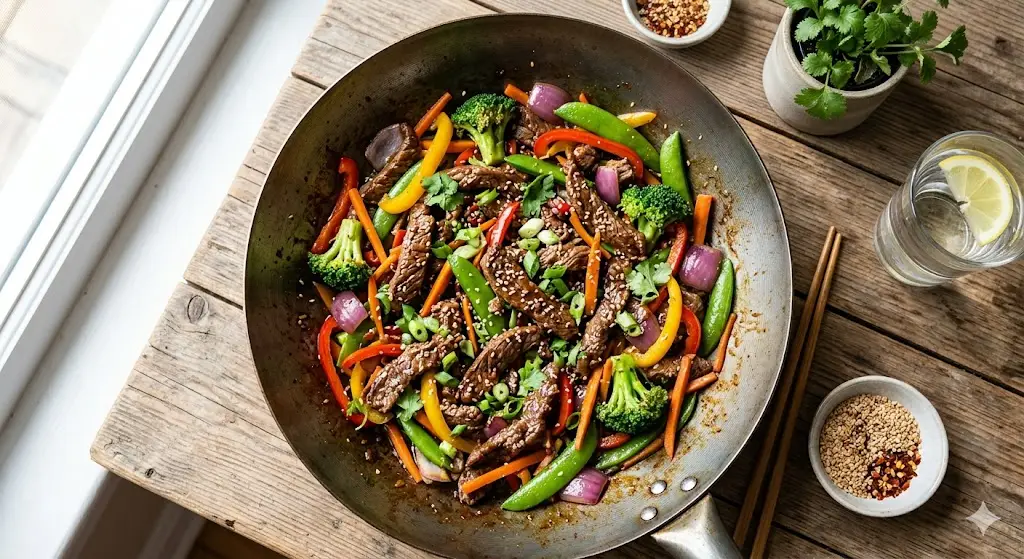 Emincé de boeuf aux légumes croquants