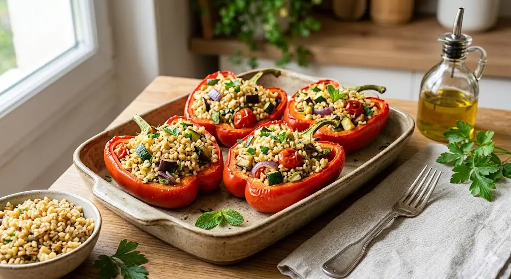 Poivrons farcis au boulgour et légumes
