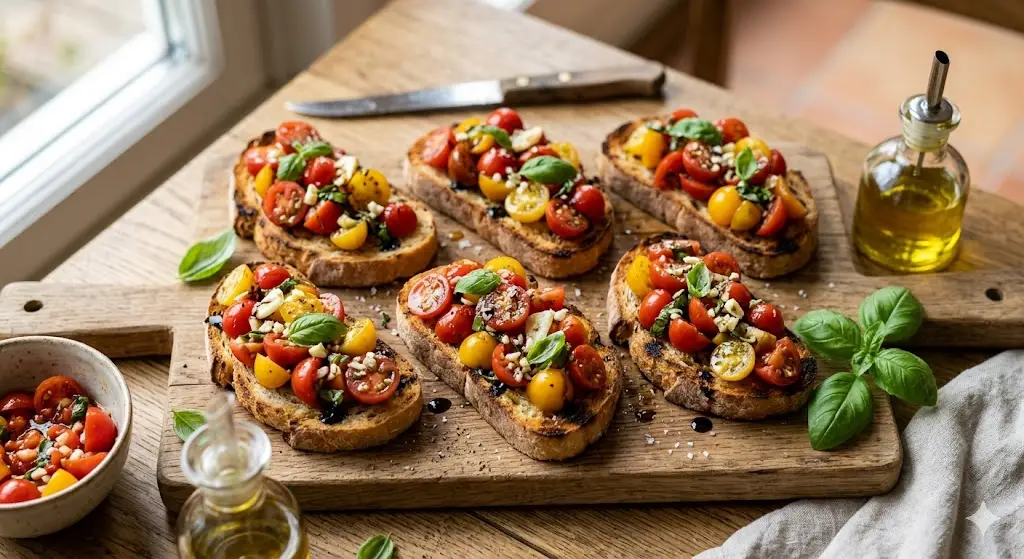 Bruschettas tomates, ail et basilic