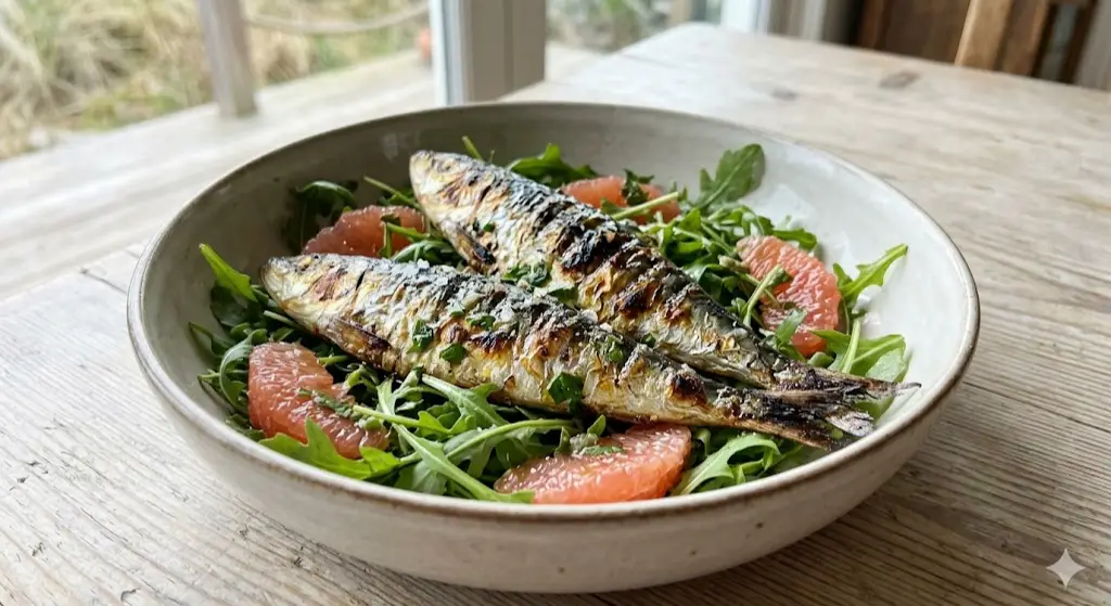 Sardines grillées et salade de roquette