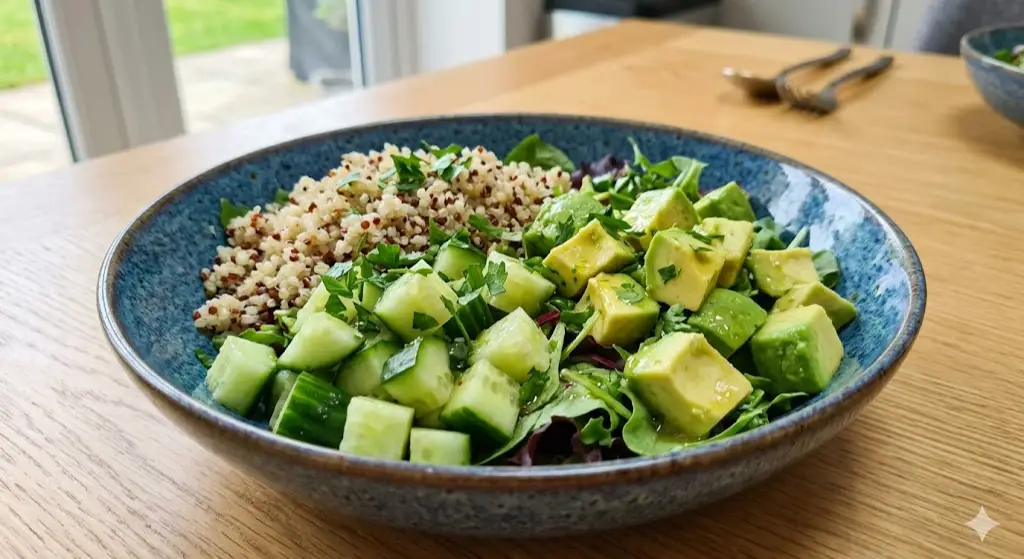 Salade de quinoa, avocat et concombre