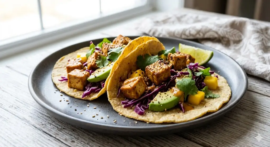 Tacos vegan au tofu fumé